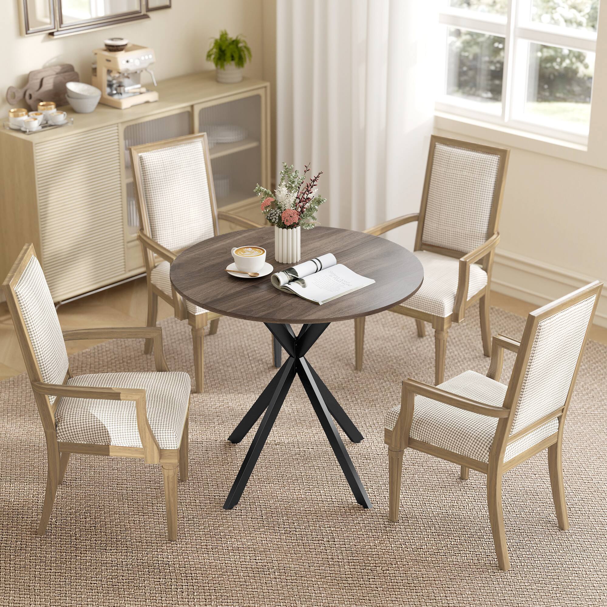 Alt View 6. Homcom - Small Round Dining Table for 2, Industrial Kitchen Table with Cross Steel Legs for Dining Room - Brown.