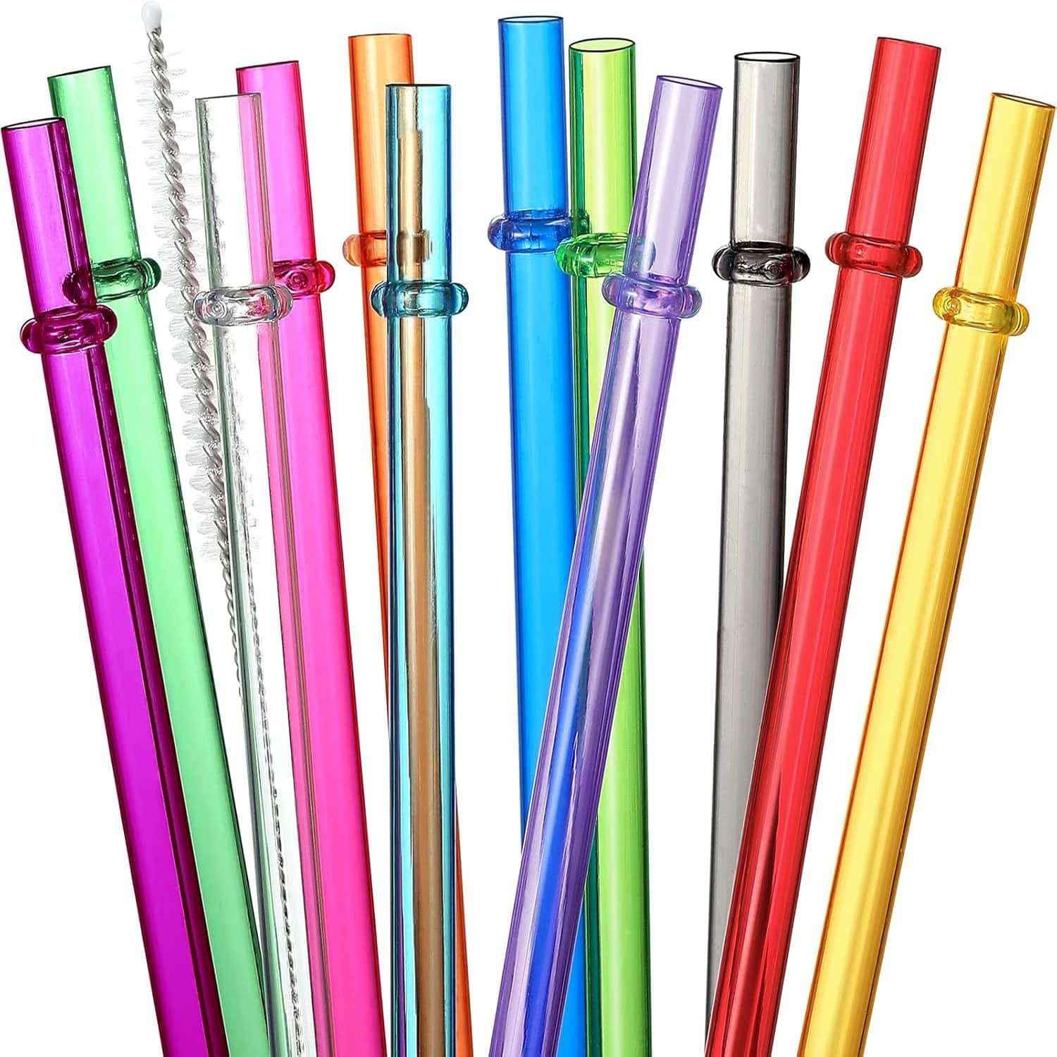 24PCS Reusable Straws with 4 Brushes – 10.5" Long, 12 Color Translucent - Multicolor