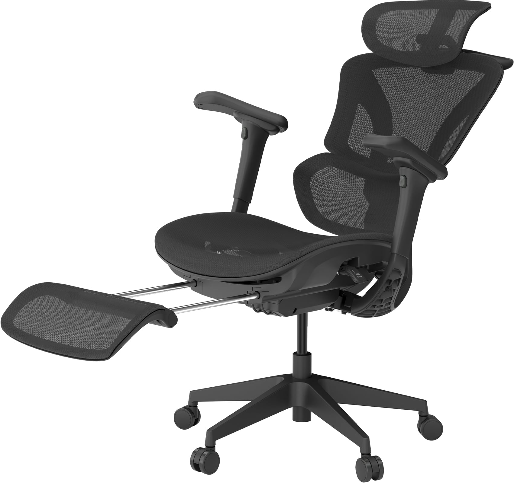 Left. ACGAM - Ergonomic Mesh Office Chair, High Back Gaming Chair w/ Footrest, Lumbar Support, 4D Armrest, Headrest, Large Nylon Base - Black.