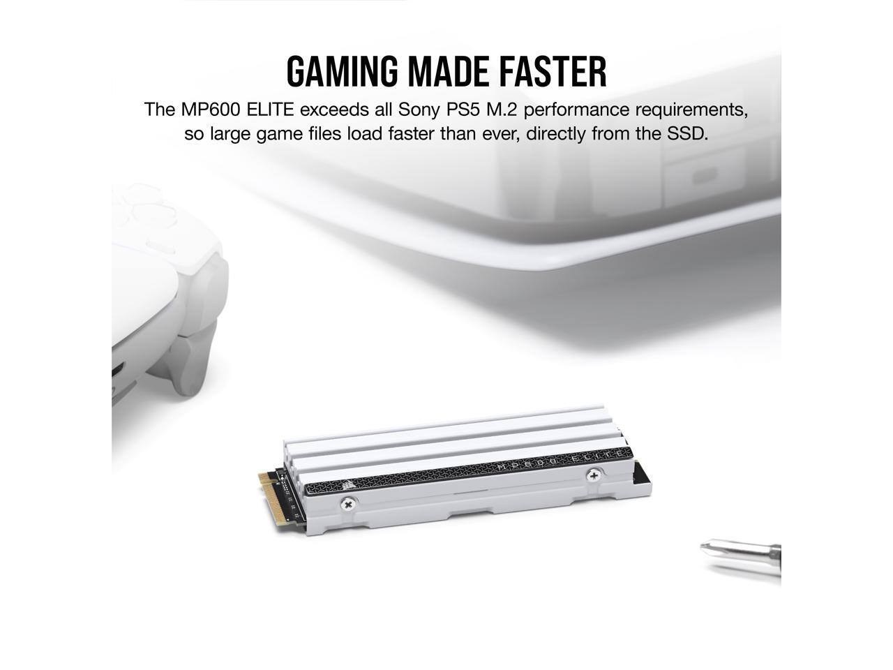 GAMING MADE FASTER

The MP600 ELITE exceeds all Sony PS5 M.2 performance requirements, so large game files load faster than ever, directly from the SSD.