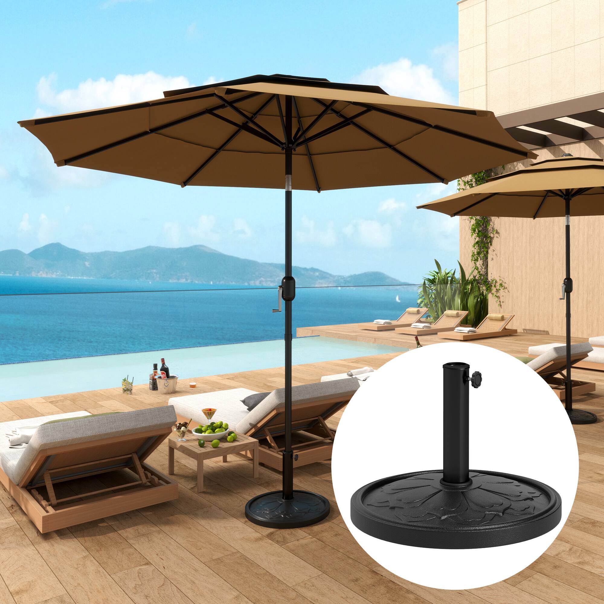 Angle. Outsunny - Round Patio Umbrella Base, 26 lbs Resin Outdoor Umbrella Stand Base, Patio Umbrella Stand for 1.3"/1.5"/1.9" Umbrella - Black.