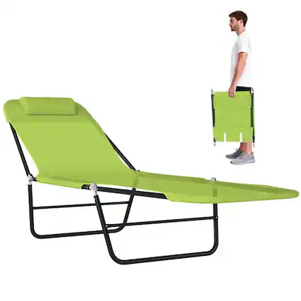 Front. PULUZ - Folding Chaise Lounge Chair, Pool Sun Tanning Chair, Outdoor Lounge Chair with Reclining Back - Green.