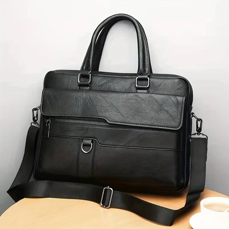 Front. Auledio - Vintage pu Leather Briefcases For Men 15 inch Laptop Bag Messenger Cross Body Shoulder Computer Satchel - black.