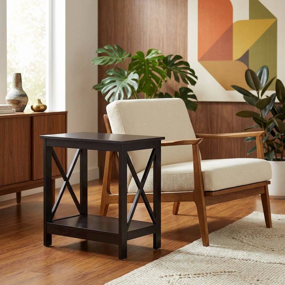 Back. FurniFact - Wooden End Table with Shelf - Espresso.