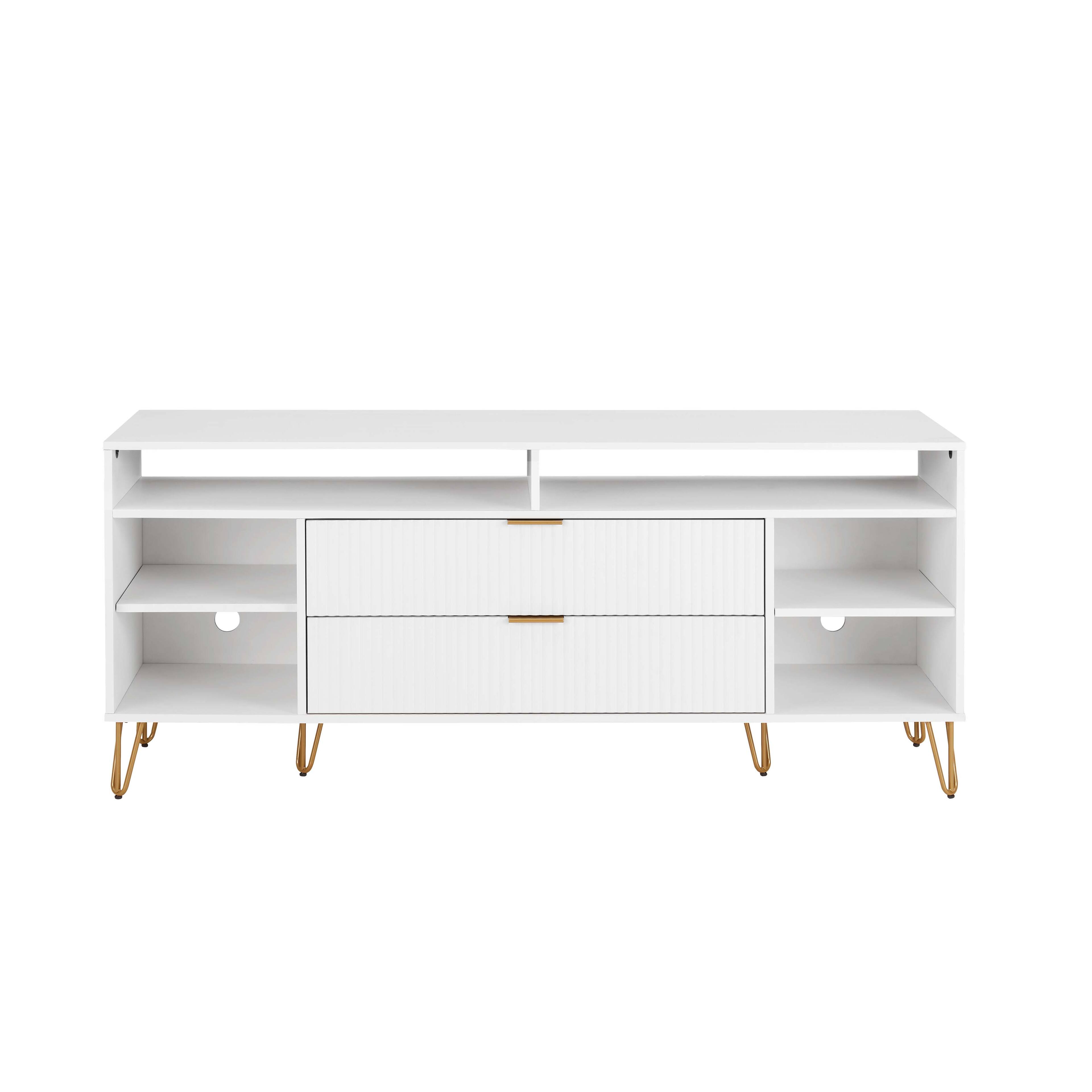 Front. TinyHomie - 63in Fluted TV Stand in White - White.