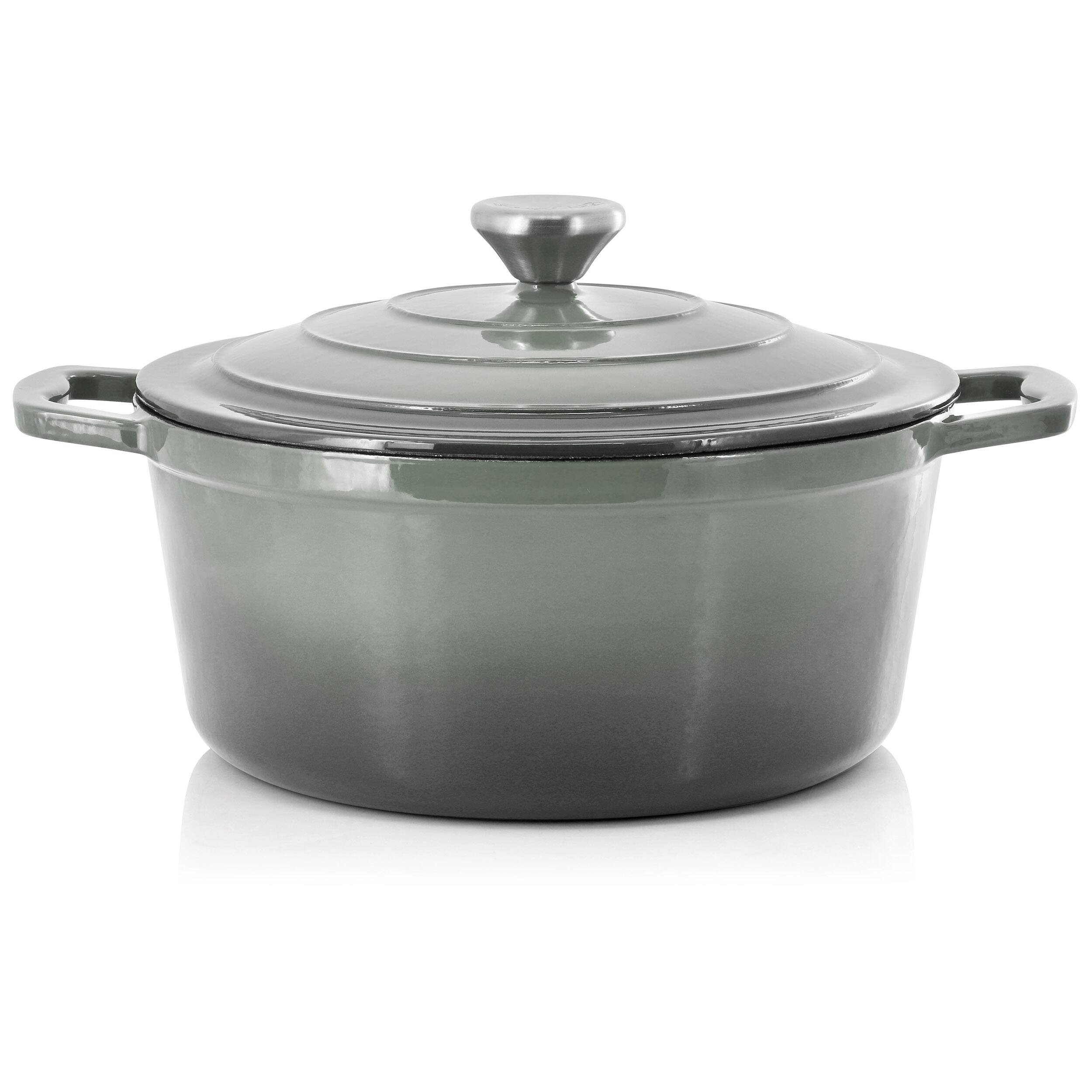 Alt View 1. Mega Chef - MegaChef 5 Quarts Round Enameled Cast Iron Casserole with Lid in Gradient Gray - Gray.