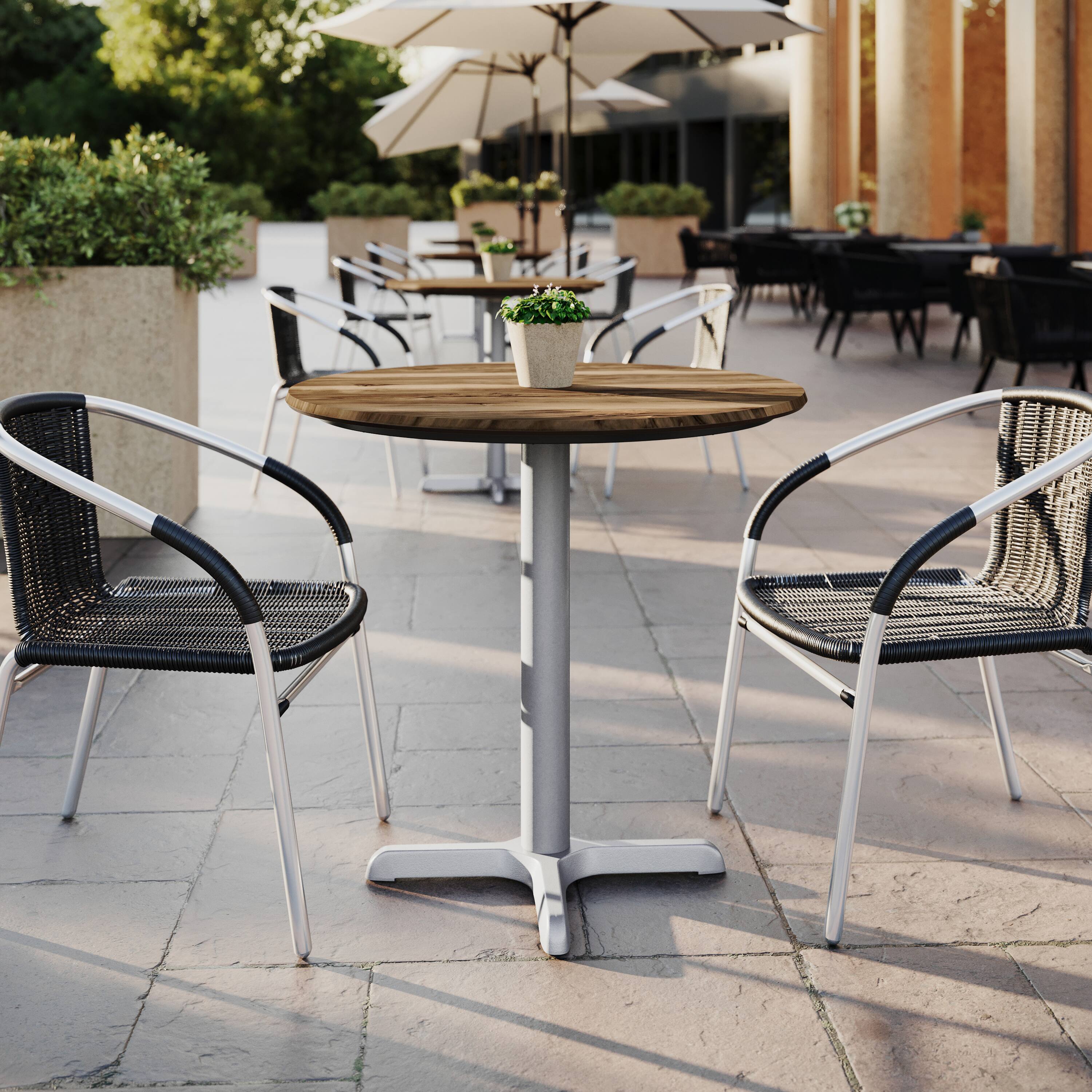 Alt View 1. Emma + Oliver - PureShield Indoor Outdoor Tabletop with Seam-Free Surface Innovation and Cast Iron Bistro Table Base - Natural/Silver Base.