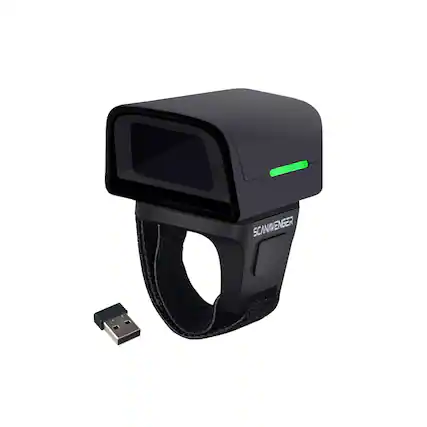 Front. ScanAvenger - ScanAvenger SA1200 Wireless 1D/2D Ring Barcode Scanner – Bluetooth, Wi-Fi, USB, Wearable, With accessories - Black.