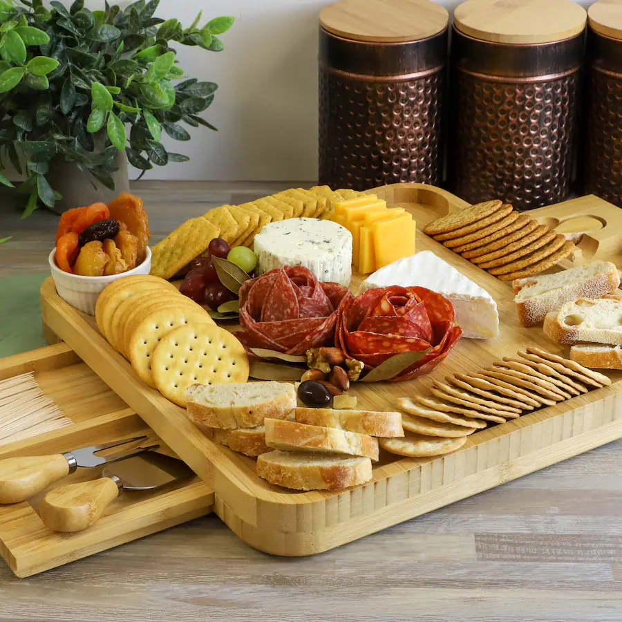 MegaChef Bamboo Charcuterie Cheese Board Set with Ramekins and Slide ...