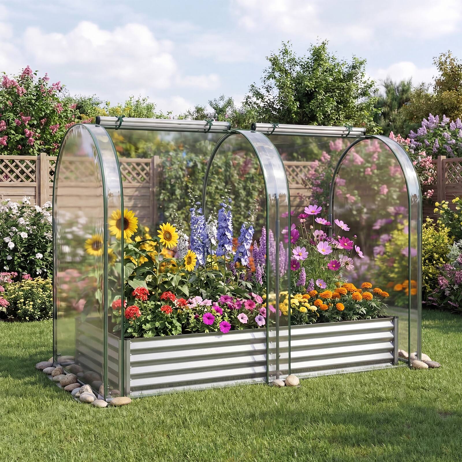 Alt View 1. Gymax - Gymax 6 x 3 x 1 FT Galvanized Raised Garden Bed w/Greenhouse Cover 2 Roll-up Windows Sliver & Transparent - Silver.