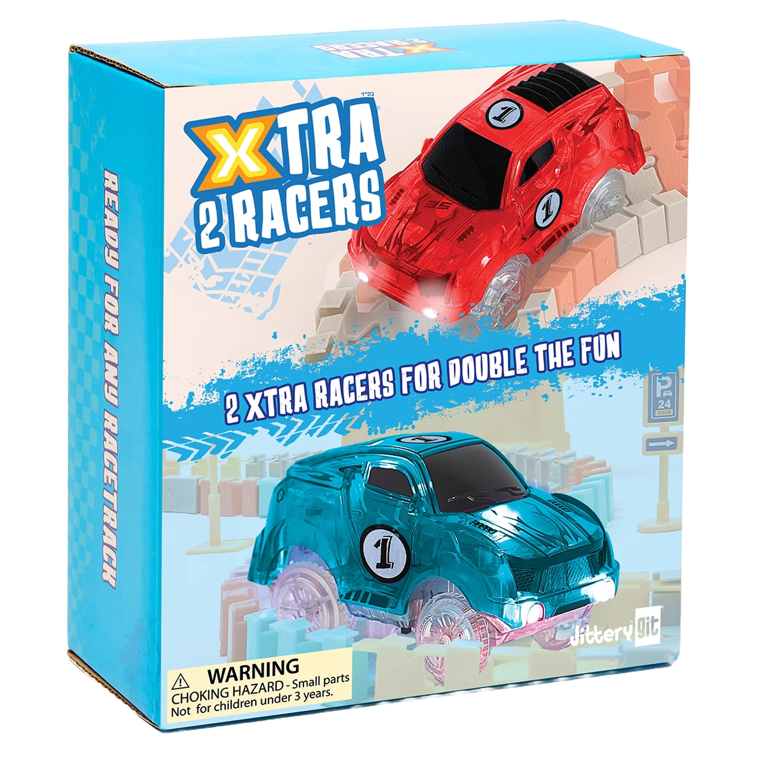 FOR READY ANY RACETRACK  
2RACERO XTRA TO 1 X -TRA RACERS 35 2 DOUBLE THE FON RACERS FOR P 2 XTRA 24 1  
dittery git!  
WARNING HAZARD-Small Small parts CHOKING under 3 years. Not for children