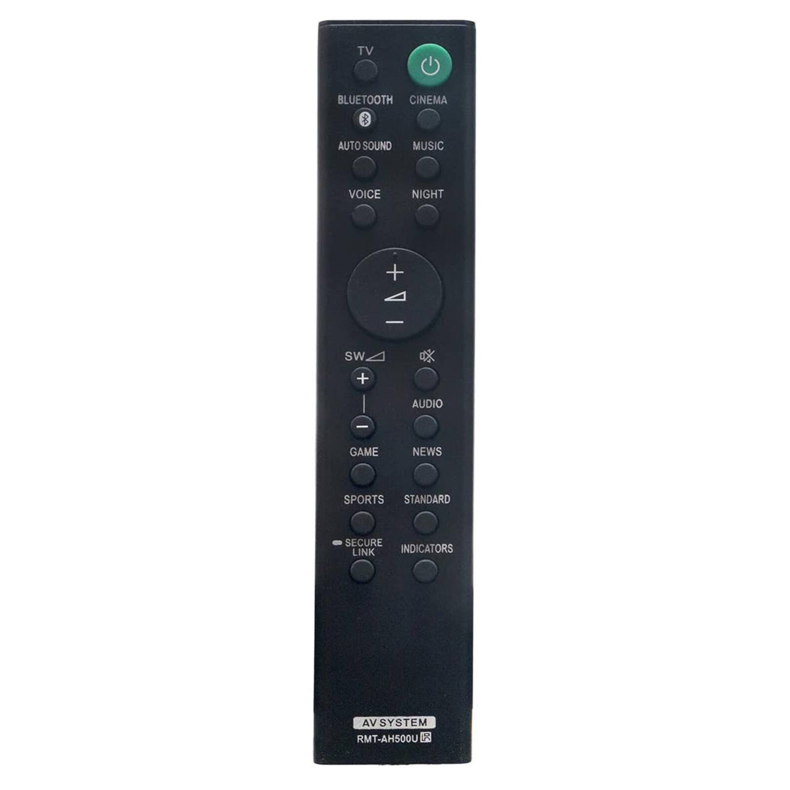 TV BLUETOOTH CINEMA MUSIC NIGHT AUTO SOUND VOICE SW + R AUDIO GAME NEWS SPORTS STANDARD SECURE LINK INDICATORS AV SYSTEM RMT-AH500U