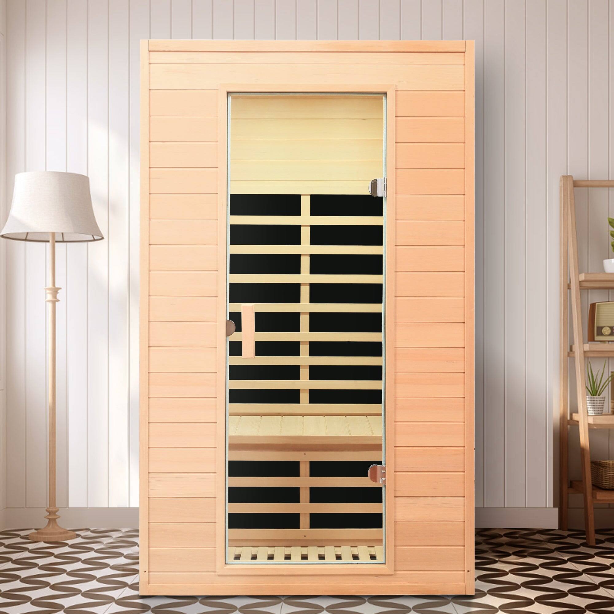 Alt View 4. Boyel Living - Hemlock Two-Person Far Infrared Indoor Sauna with Bluetooth and LED Lights - Natural Wood.