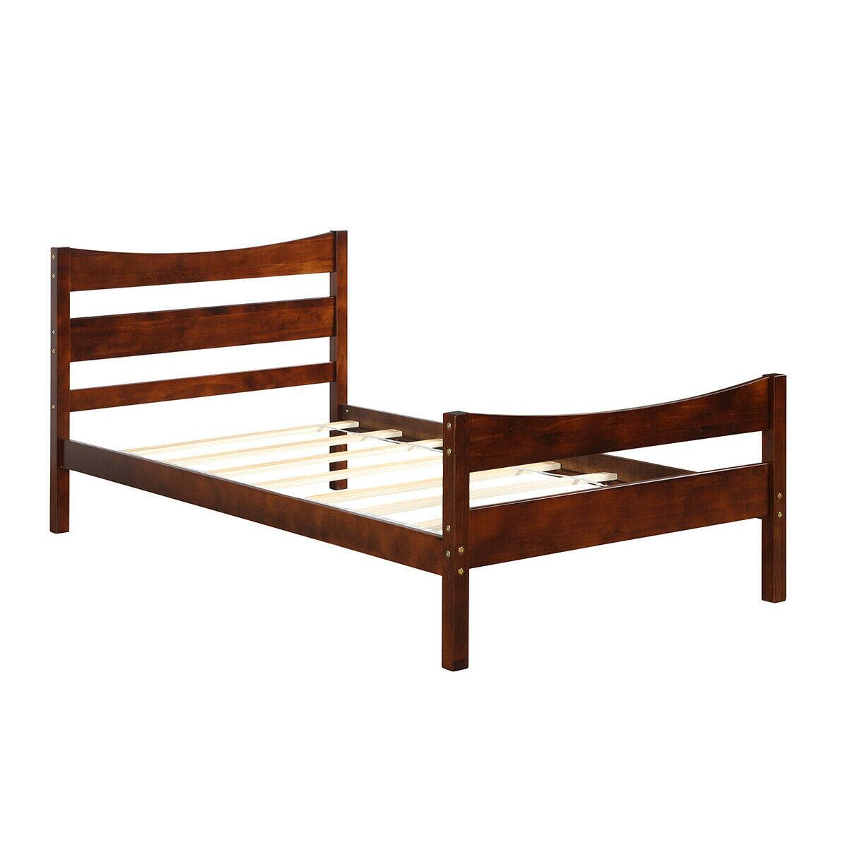 Alt View 1. Gymax - Gymax Twin Size Platform Bed Frame Foundation w/Headboard &Wood Slat Support Walnut - Walnut.