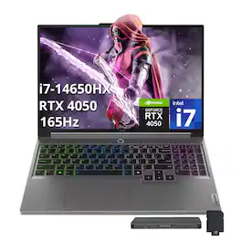 Lenovo - Legion i5 16" 2K Gaming Laptop,Intel i7-14650HX,16GB RAM,1TB SSD+1TB Dock Set,GeForce RTX 4050,Win 11 Pro - Gray