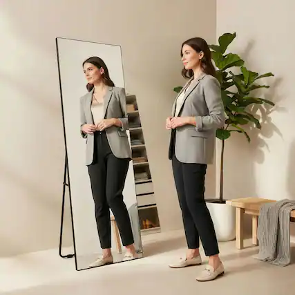 Front. Kadyn - 58x18 Inch Slim Frameless Full-Length LED Wall Mirror for Bedroom - Black.