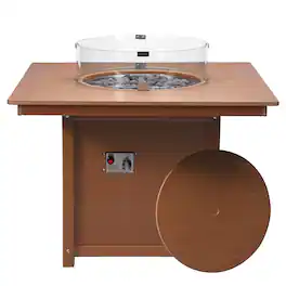 WestinTrends - Helios Modern Outdoor Patio Propane 42" Square Fire Pit Table - Teak