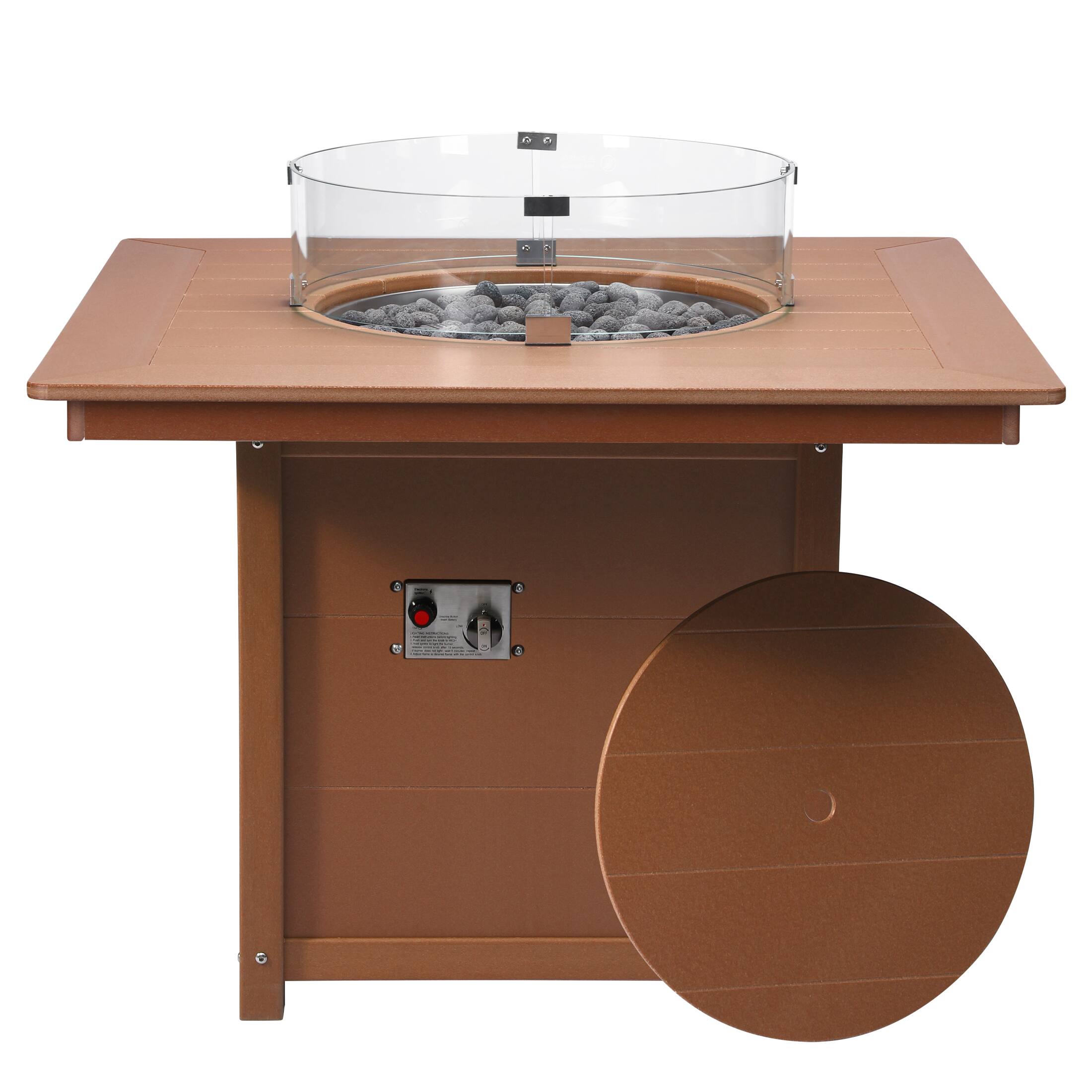 Front. WestinTrends - WestinTrends Helios Modern Outdoor Patio Propane 42" Square Fire Pit Table - Teak.