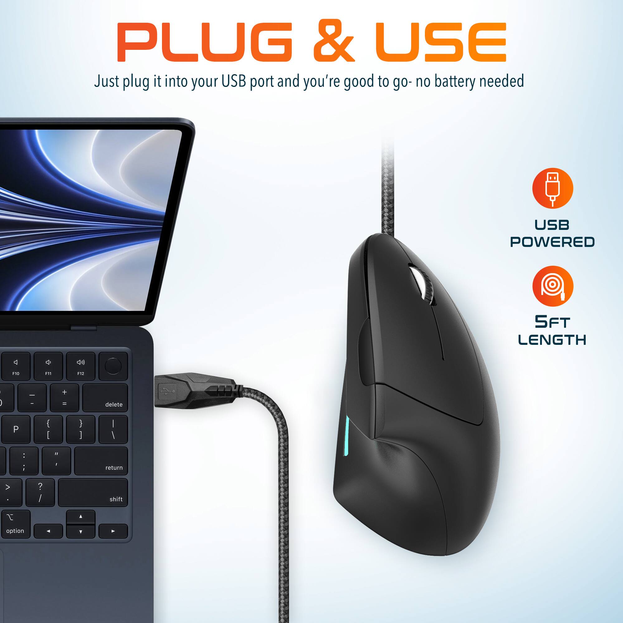 PLUG & USE
Just plug it into your USB port and you're good to go- no battery needed
USB POWERED
SFT LENGTH