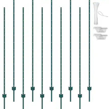 Front. VEVOR - 7 Feet Fence Post, 10 Pack U-Channel Heavy Duty Metal Fence Posts, Sturdy Steel Fence Stakes for Garden Yard, Lawn - Green.