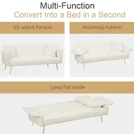 Roomtec - 70.1 inch futon sofa bed convertible double sofa bed with folding armrests for living rooms and small Spaces - Beige