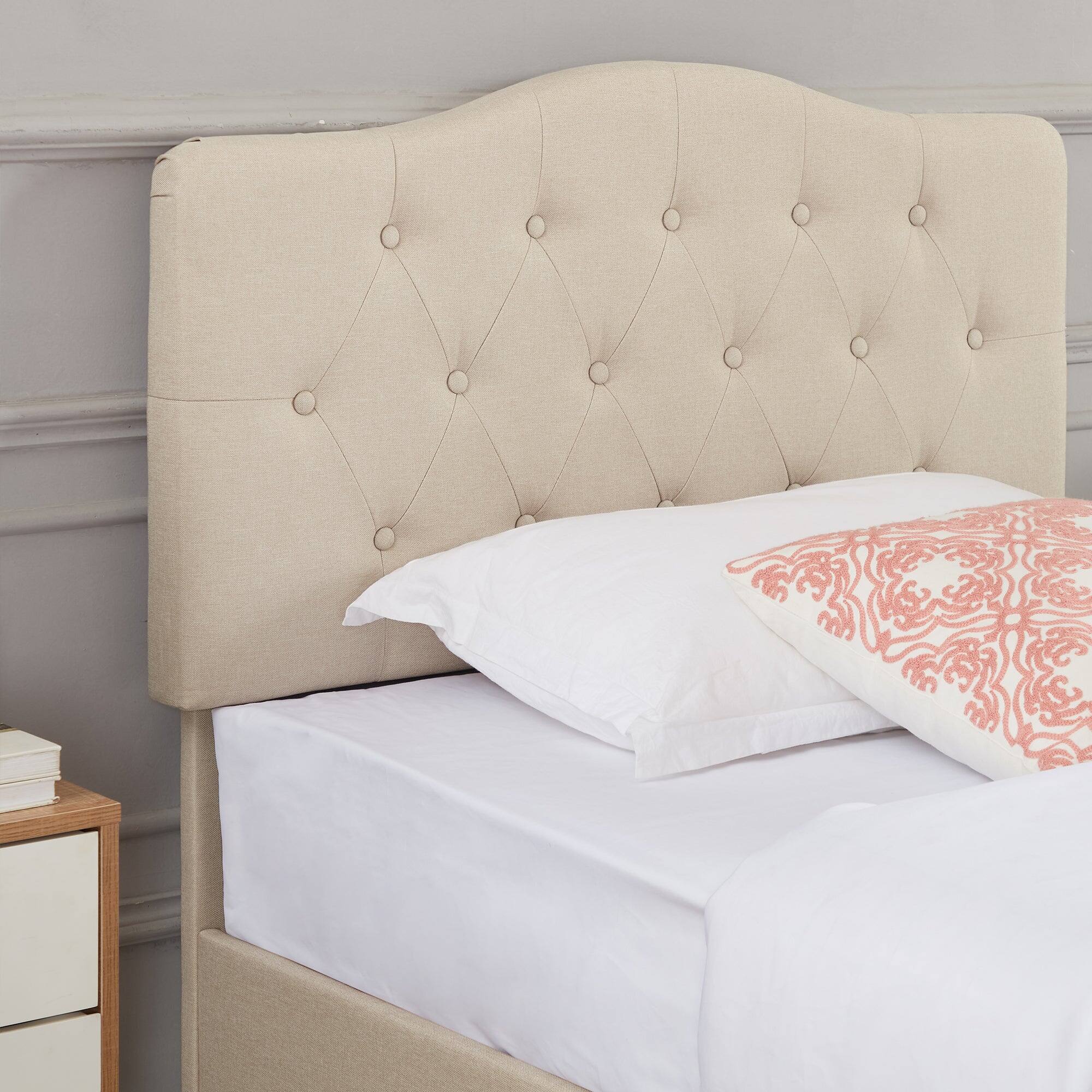 Left. Vecelo - Queen Upholstered Platform Bed Frame with Adjustable Tufted Headboard, Heavy-Duty Metal & Wood Slats, Noise-Free Design - Beige.