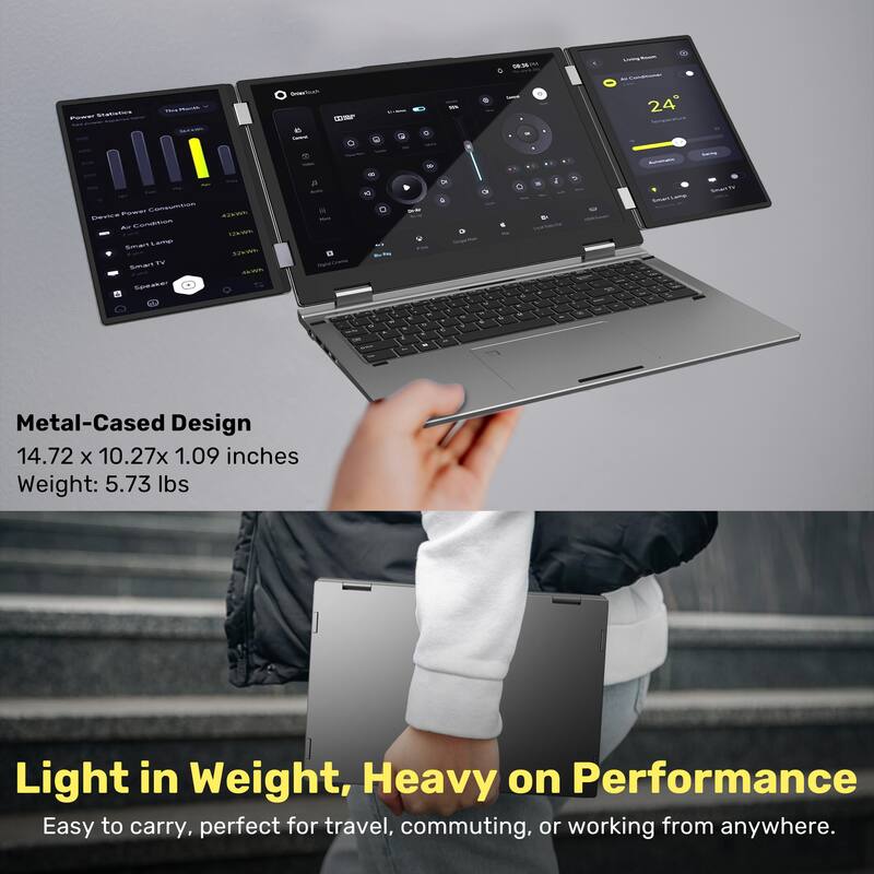 - Metal-Cased Design  
  14.72 x 10.27 x 1.09 inches  
  Weight: 5.73 lbs  

- Light in Weight, Heavy on Performance  
  Easy to carry, perfect for travel, commuting, or working from anywhere.