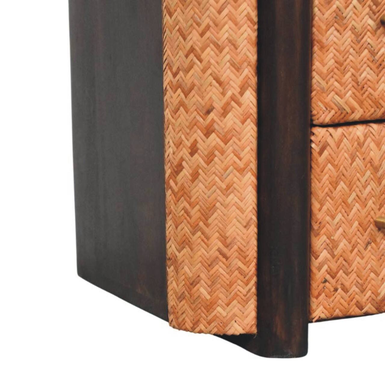 Alt View 1. Artisan Furniture - Rattan Curve Edge Nightstand - Dark Brown.
