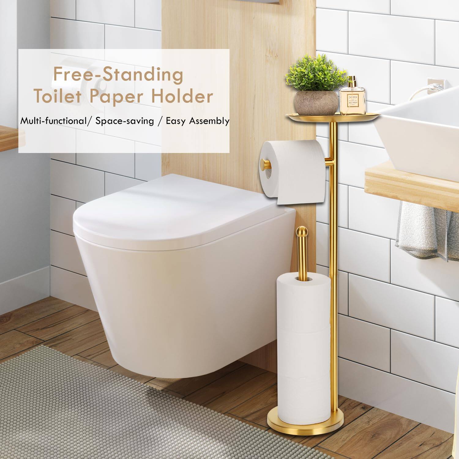 Free-Standing Toilet Paper Holder  
Multi-functional / Space-saving / Easy Assembly