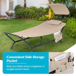 Kadyn - Outdoor Chaise Lounge Chair, Patio Hanging Chaise Lounge Chair with Canopy Cushion Pillow and Storage Bag - Beige