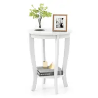 Costway - 2-Tier End Table 18'' Round Compact Sofa Side Nightstand with Storage Shelf - White - Front_Zoom