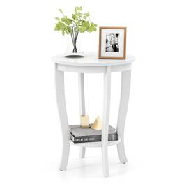 Costway - 2-Tier End Table 18'' Round Compact Sofa Side Nightstand with Storage Shelf - White