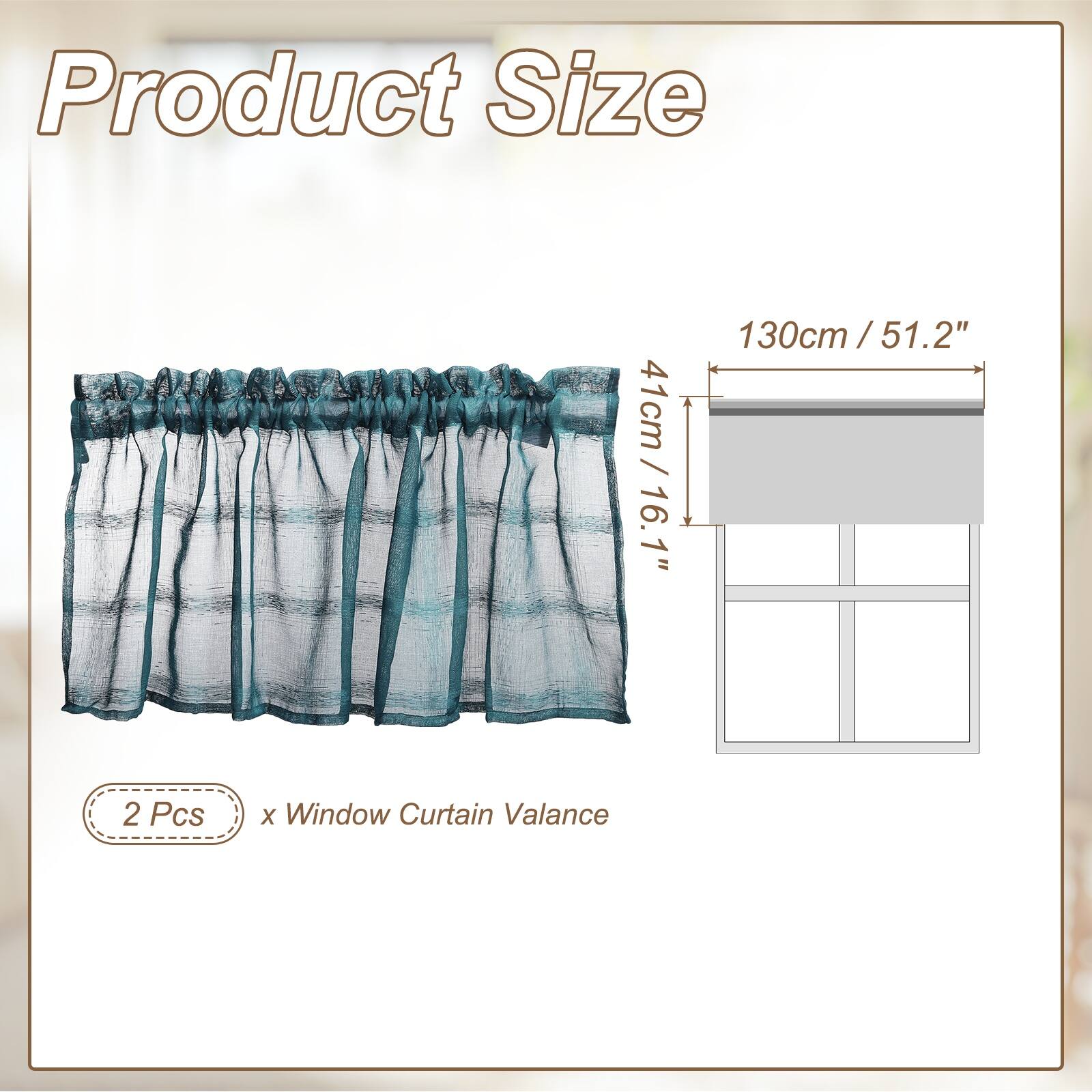 Product Size

130cm / 51.2"  
41cm / 16.1"  

2 Pcs x Window Curtain Valance