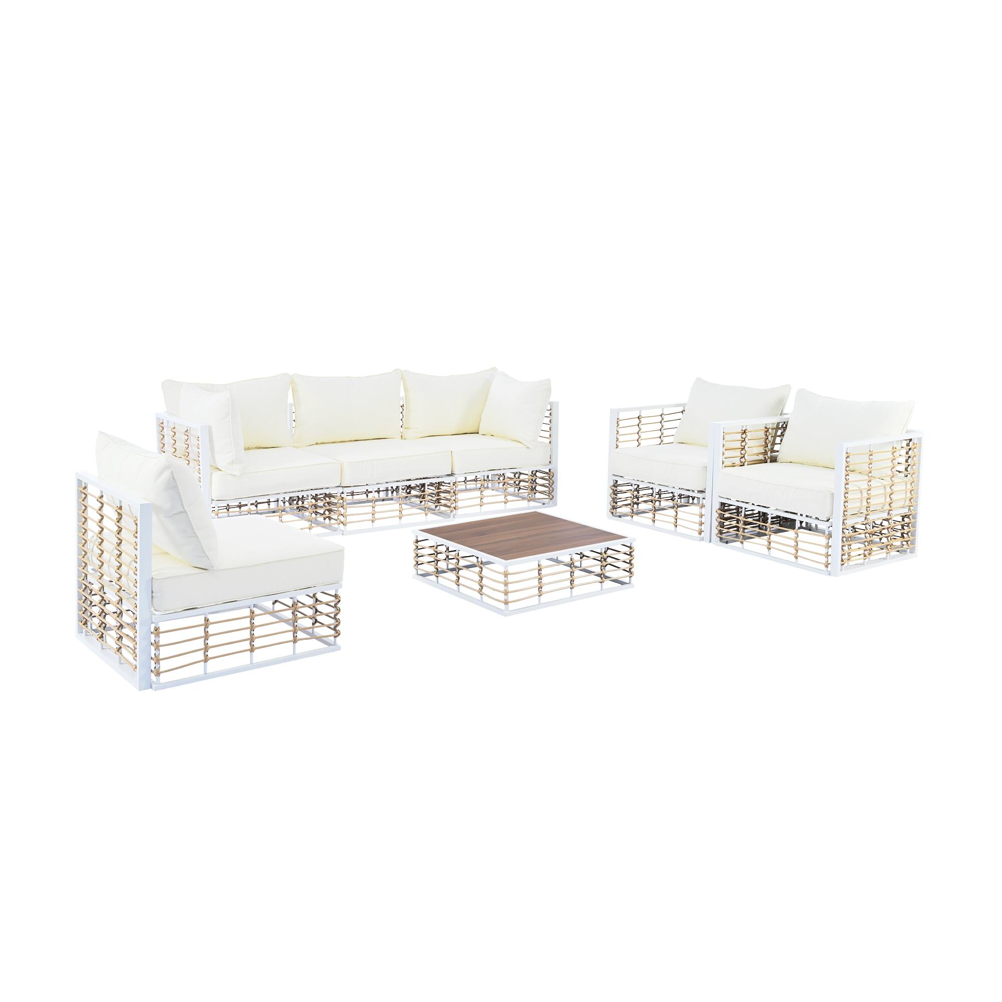 Alt View 6. Tiramisubest - Modern Minimalist 7-Piece Patio Sectional Sofa Set,Conversational Furniture Set with Thick Cushions & Coffee Table,White - White.