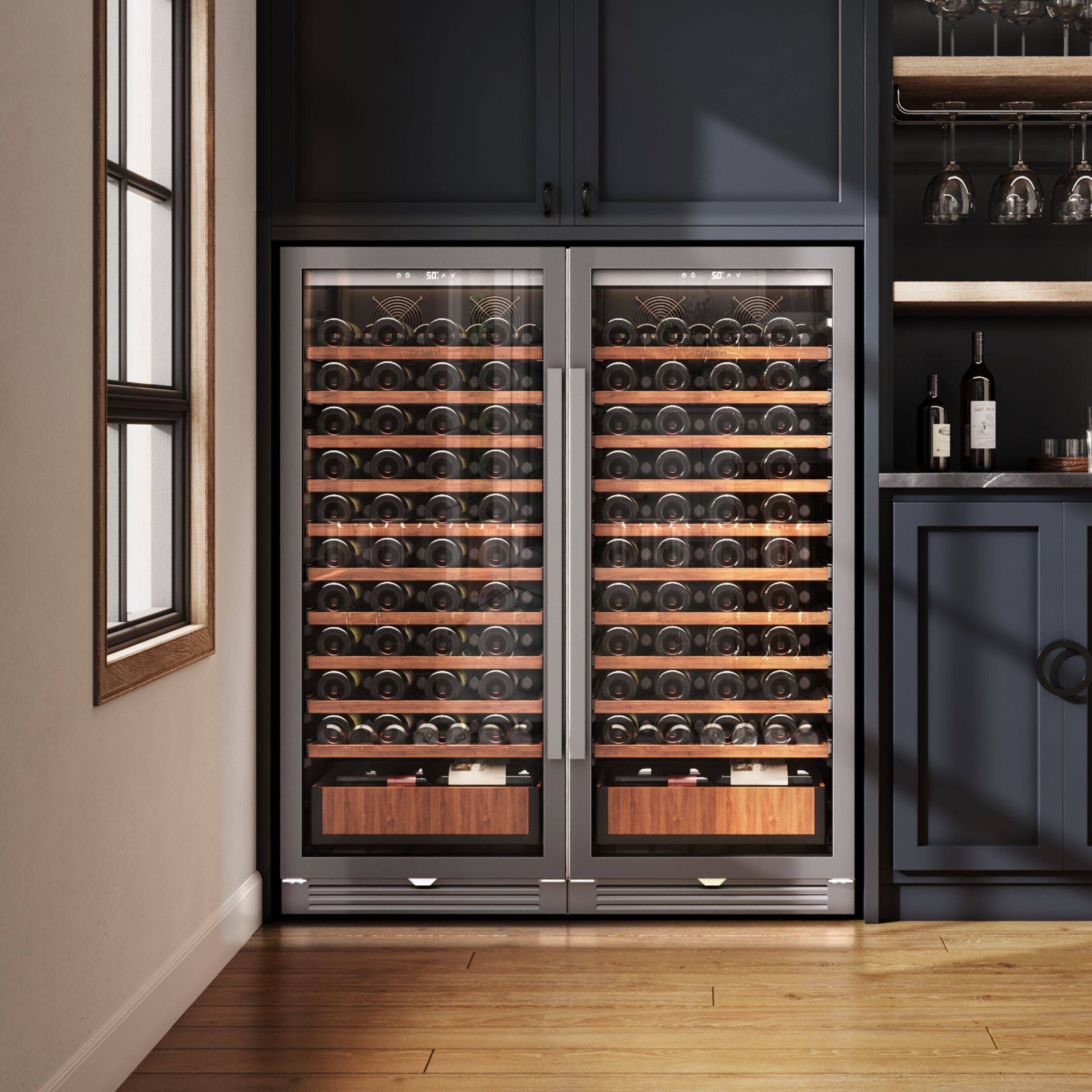 Alt View 1. Ca'Lefort - 24 inch 90-Bottle Wine Cooler Refrigerator Freestanding/Built-In   3-Color LED Lighting ，for Home, Bar & Office - stainless steel.