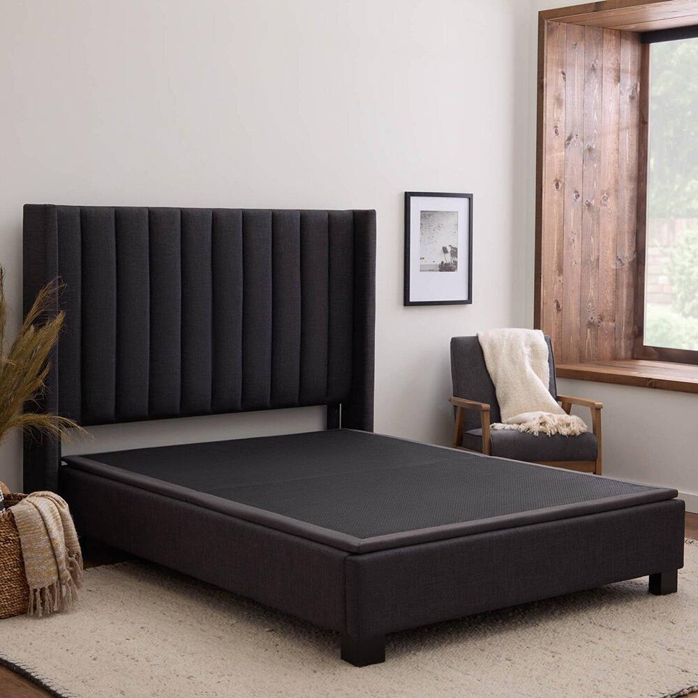 Left. MALOU - MALOU Thin Deck Upholstered Platform Bed Frame - King - Gray.