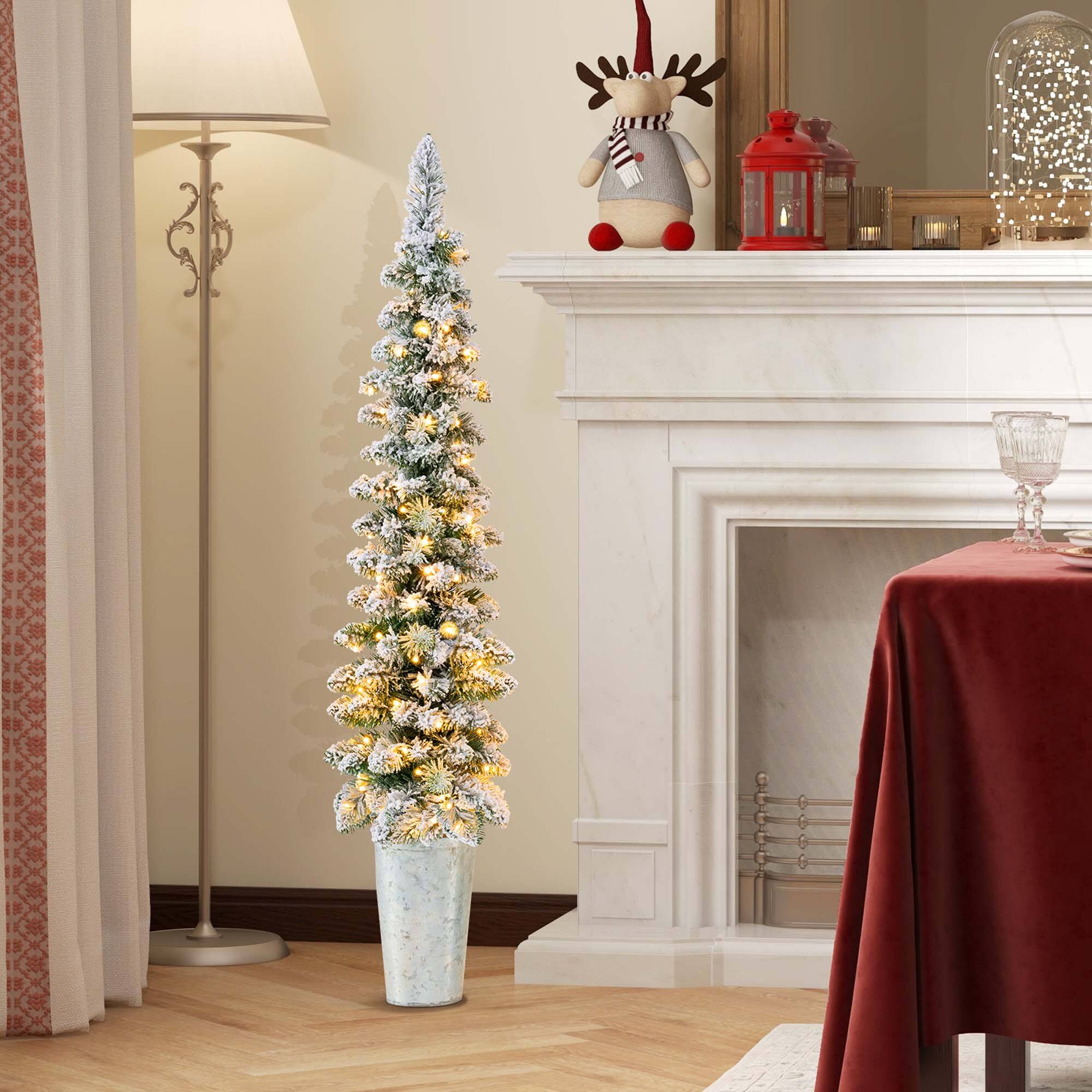 Alt View 1. Costway - Costway Set of 3 Pre-Lit Snow Flocked Artificial Christmas Trees Decoratio 3, 4, 5 FT - Green.