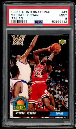 1992 U.D. INTERNATIONAL #43 MICHAEL JORDAN MINT ITALIAN 9 FA 53999112 D LLS 23 A ALL-DIVISION DIVISION ALL-N TEAM U W E CENTRAL 54 MICHAEL JORDAN GUARD