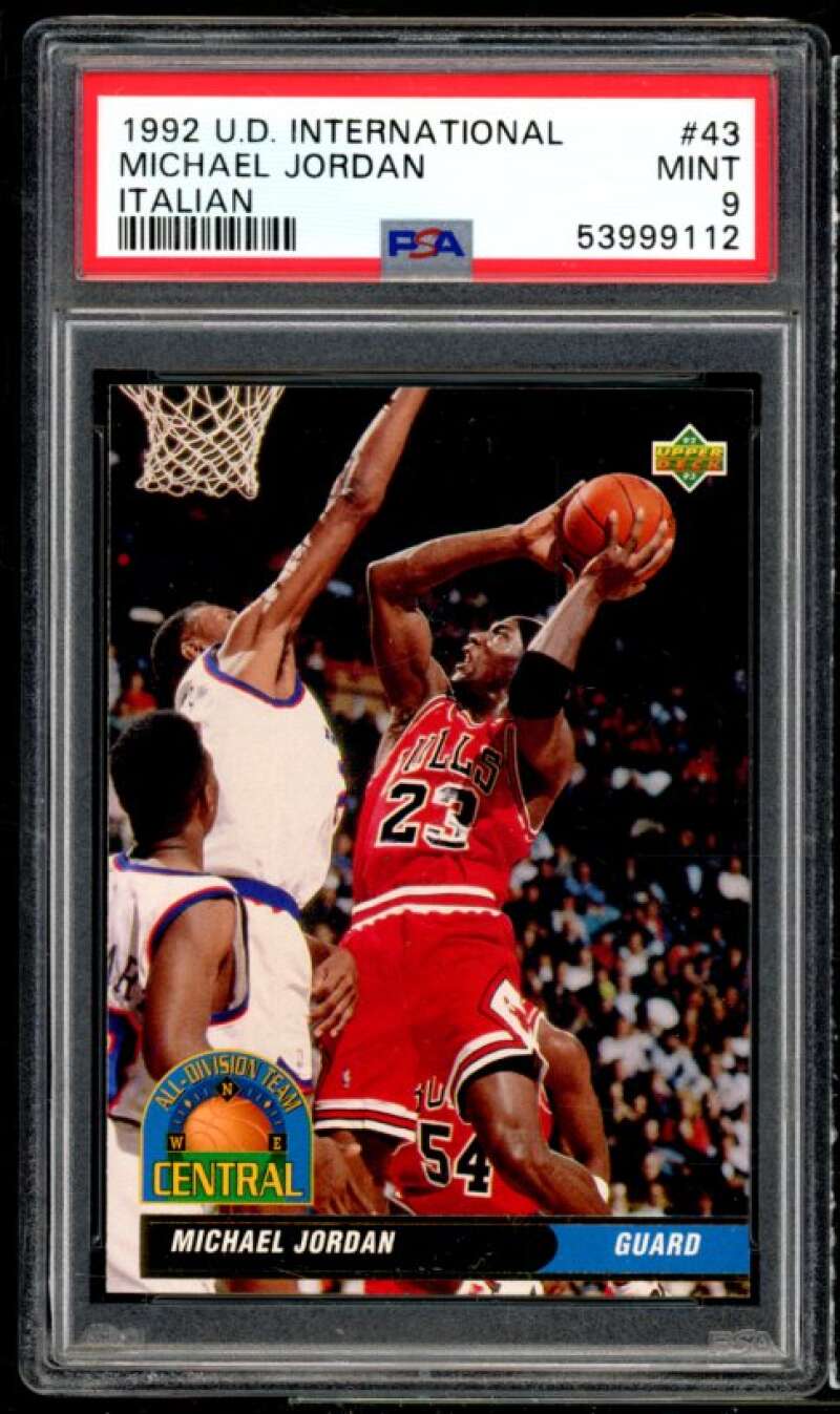 1992 U.D. INTERNATIONAL #43 MICHAEL JORDAN MINT ITALIAN 9 FA 53999112 D LLS 23 A ALL-DIVISION DIVISION ALL-N TEAM U W E CENTRAL 54 MICHAEL JORDAN GUARD