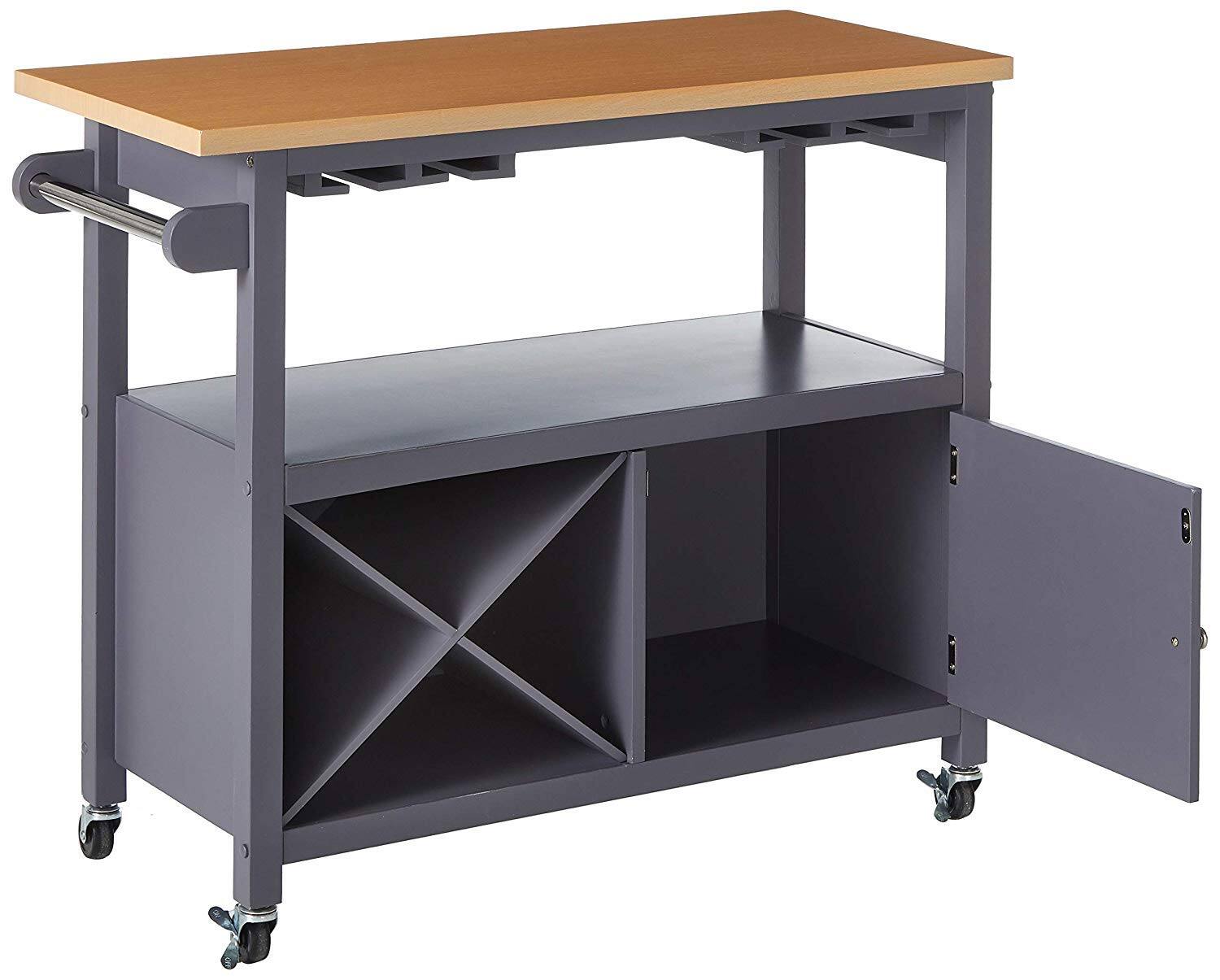 Alt View 2. Kings Brand Furniture - Kings Brand Furniture Wood Kitchen Storage Serving Cart with Wine Rack (Grey/Natural) - Grey.