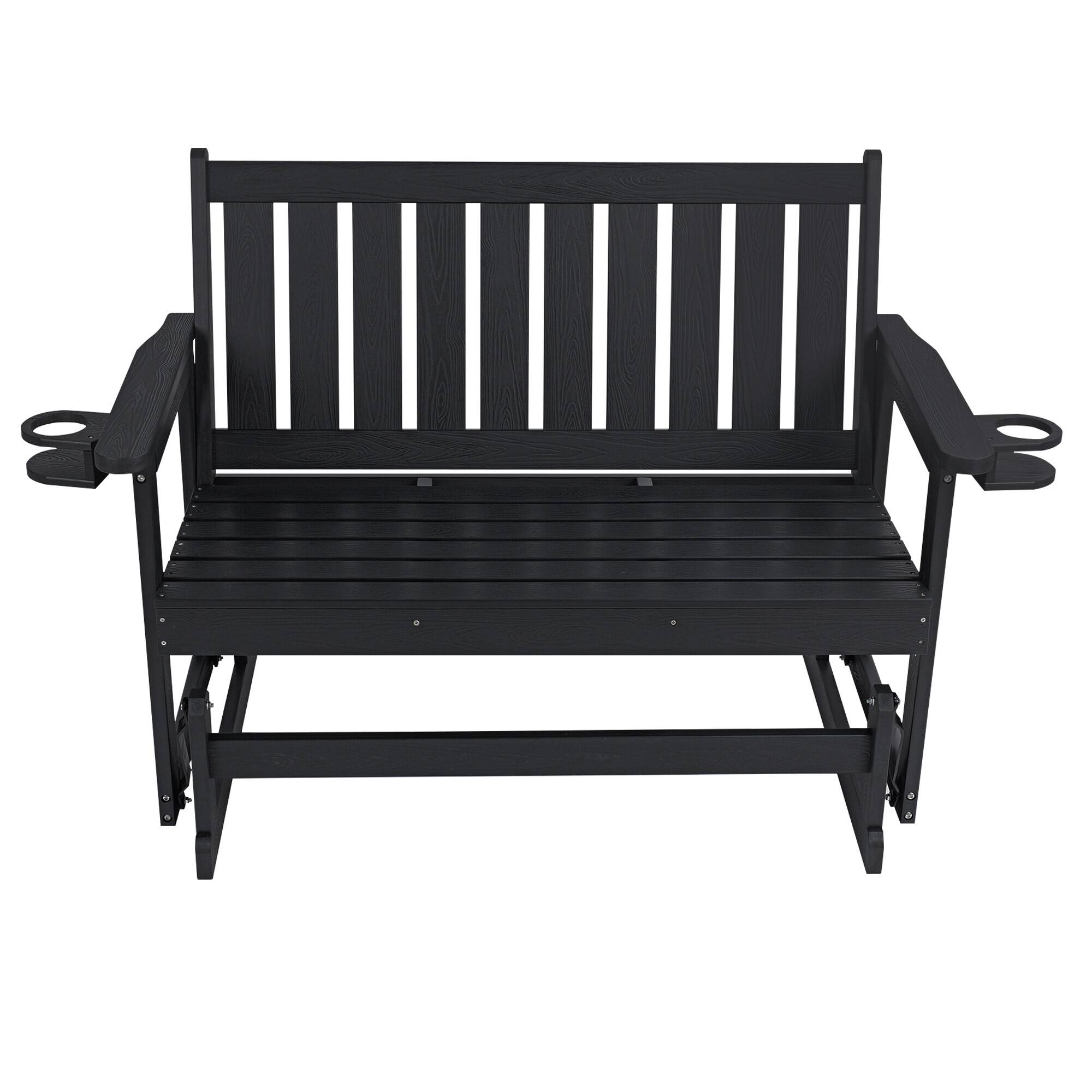 Angle. Fortune Candy - Poly Lumber Patio Glider, HIPS Material Weather-Resistant Glider Bench for Outdoor Porch Garden - Black.