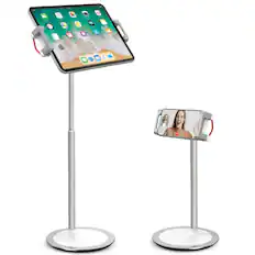 Front. Purely - Purely Adjustable Phone and Tablet Stand with 360 Degree Rotation Weighted Base Black - White.