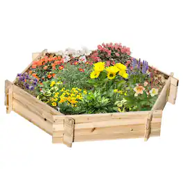 Outsunny - Wooden Raised Garden Bed, Hexagon Screwless Outdoor Planter Box Plants, Vegetables, Flowers, Herbs - Natural wood finish