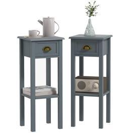 Homcom - 2-Tier Side Table with Drawer, Narrow End Table with Bottom Shelf, for Living Room, Set of 2 - Gray