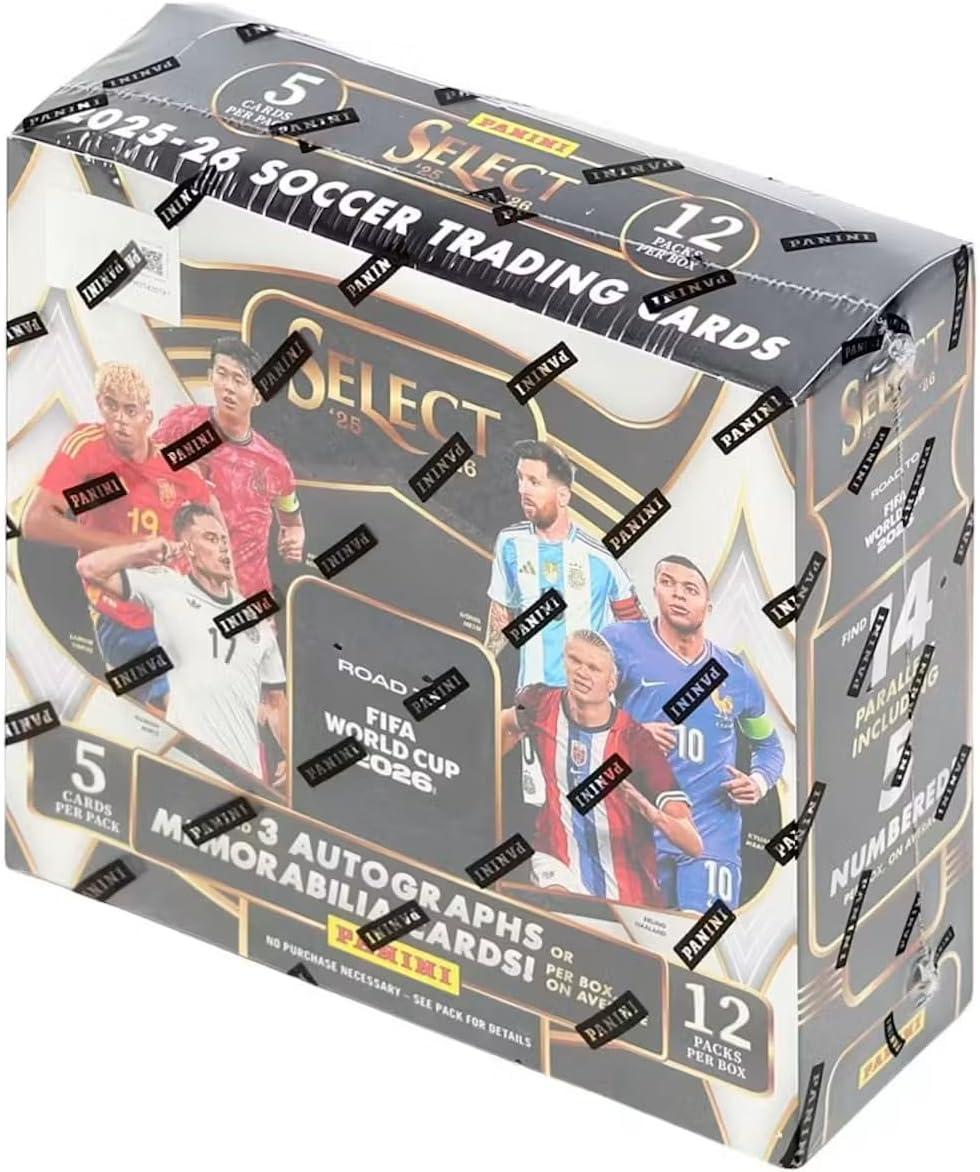 PANINI 2025-26 PANINI NINI SOCCER SELECT '25 26  
12 PACKS  
PANINI TRADING CARDS  
PANINI SELECT 25  
PANINI 6  
PANINI SCIENCE  
ROAD TO PANINI FIFA 19  
PANINI WORLD  
PANINI CUP 10  
PANINI SPANING  
PANINI 10  
PANINI MORABILIA  
PANINI 10  
PANINI 5 PER CARDS  
PANINI PACK 3 NUMBERED  
PANINI 5 CARDS PER PACK  
PANINI 12 PACKS PER BOX  
PANINI 3 AUTOGRAPHS  
PANINI ROAD TO WORLD CUP 2026  
PANINI PARALLEL  
PANINI WORLD FIFA  
PANINI 14 NUMBERED  
PANINI 5 CARDS PER PACK  
PANINI 12 PACKS PER BOX  
PANINI NO PURCHASE NECESSARY SEE PACK FOR DETAILS