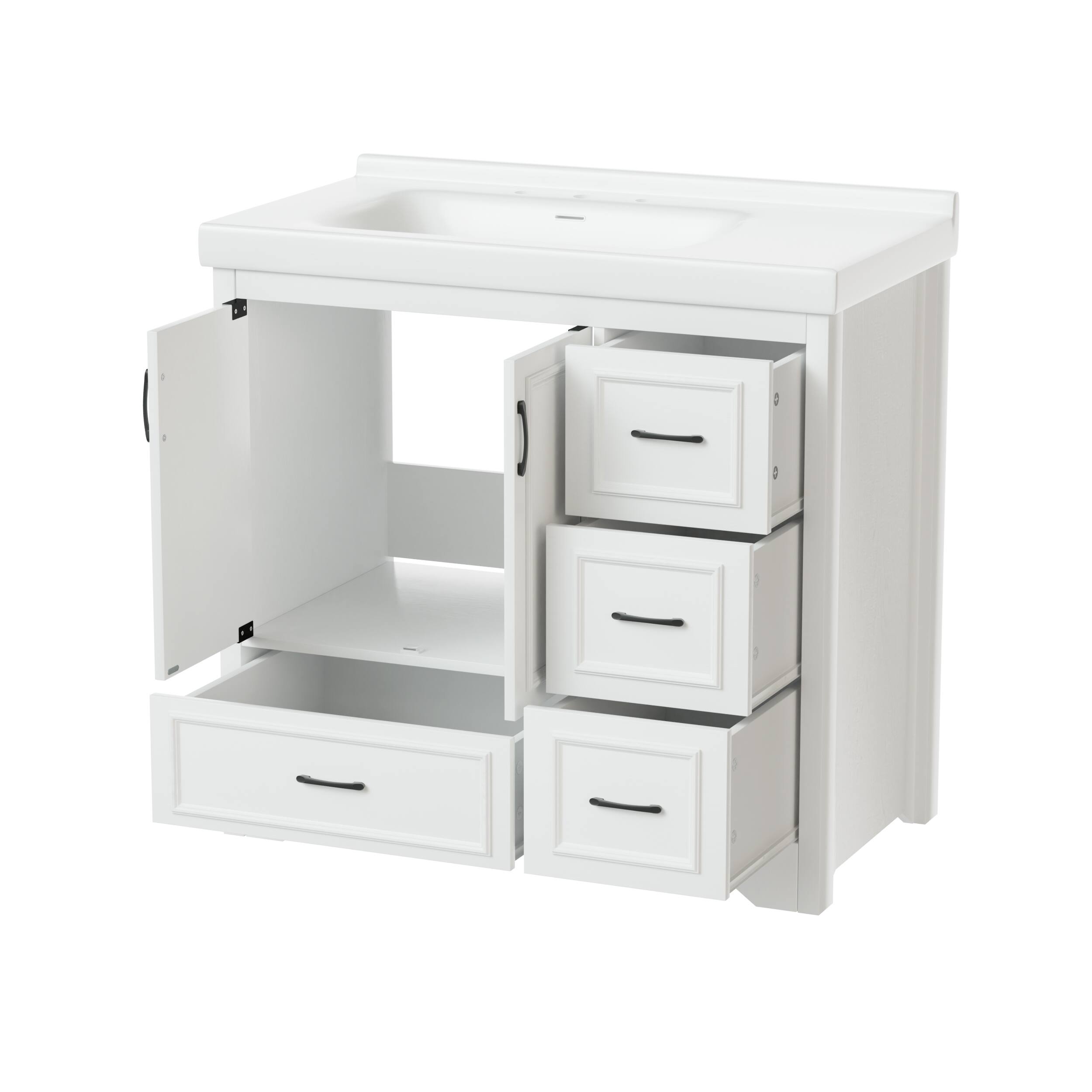 Alt View 8. Tiramisubest - 36" Bathroom Vanities with Single Sink, Bathroom Sink Cabinet with 2 Closing Doors & 4 Drawers. White - White.
