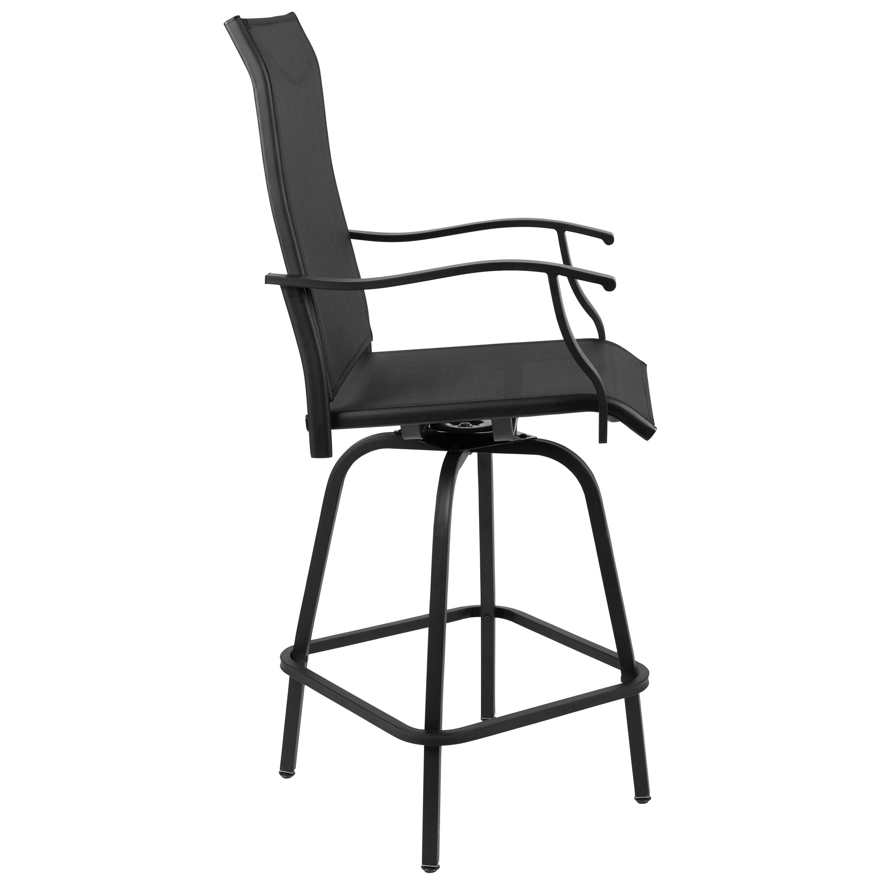 Alt View 7. Emma + Oliver - Patio Bar Height Stools Set of 2, All-Weather Textilene Swivel Stools - Black.