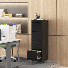 Boyel Living - 4-Drawer Mobile Vertical Metal File Cabinet with Lock - Black