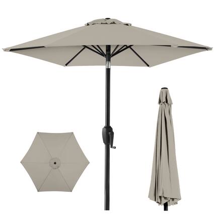 Front. Best Choice Products - Best Choice Products 7.5ft Heavy-Duty Outdoor Market Patio Umbrella w/ Push Button Tilt, Easy Crank - Beige - Beige.