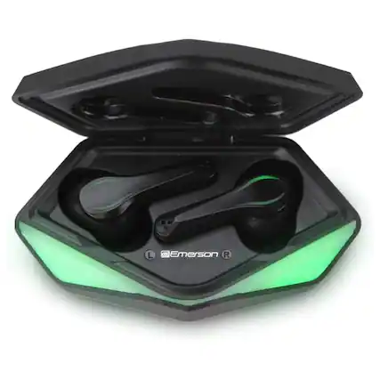 Front. Emerson - True Wireless Gaming Earbuds with Charging Case and Taking Calls Option - Black.
